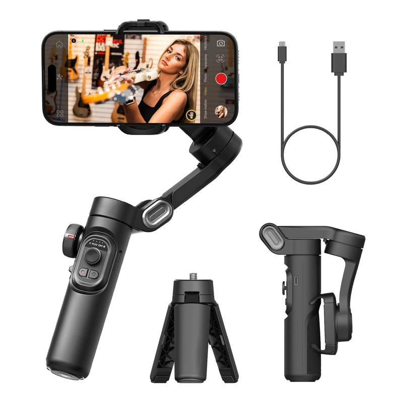 Tracking Gimbal for Iphone 15 14 Pro Max/Android Foldable 3-Axis Handheld Phone Gimbal for Video Recording Accessories Selfie Cellphone Folding